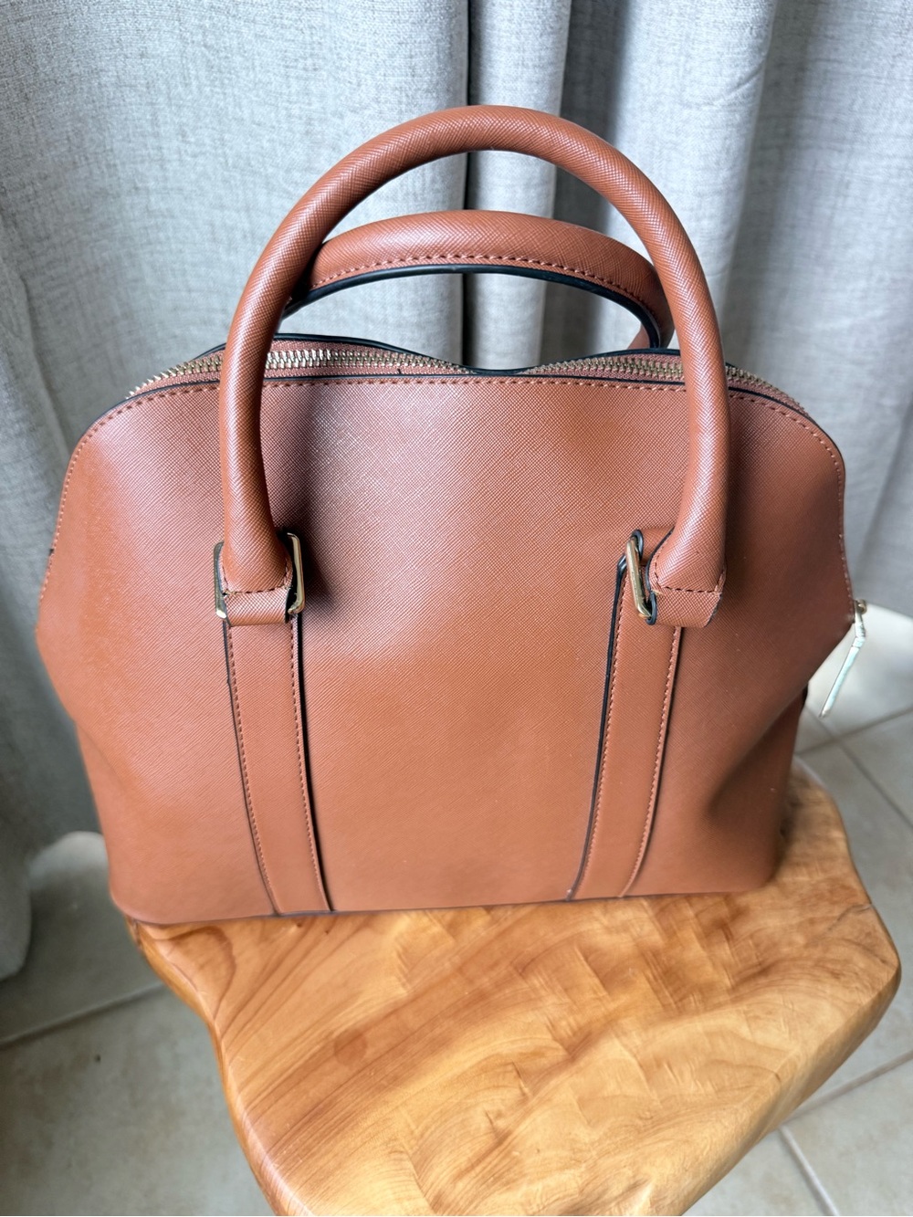 Steve Madden Cognac Satchel Crossbody Top Handle Bag Gold Hardware EUC - Picture 7 of 7